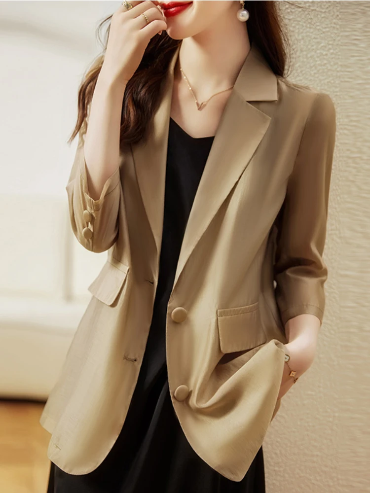 

Женский пиджак в Корейском стиле, новый летний модный легкий офисный топ из тенсела с рукавом 3/4, изящная женская одежда