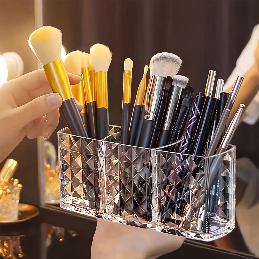 1PC 3Grids Cosmetic Storage Box, Transparent Independent Cosmetic Storage Box, Suitable for Bathrooms and Living Rooms