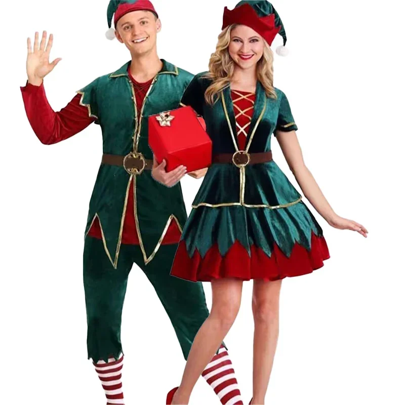 

Green Elf Cosplay Costume Chrismas Costume for Women and Men Party Carnival Dress New Year Cosplay Xmas Fancy Dress Lovers