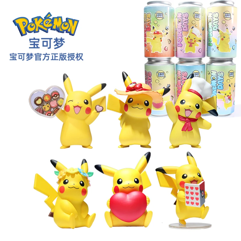 

Original Box Pokemon Mengguan Pikachu Summer Beach Style Canned Pokémon Animation Figure Doll Model Birthday Gifts For Children