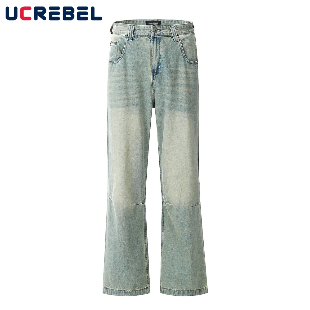 

High Street Washed Loose Jeans Mens Retro Distressed Wide Leg Straight-leg Pants Men