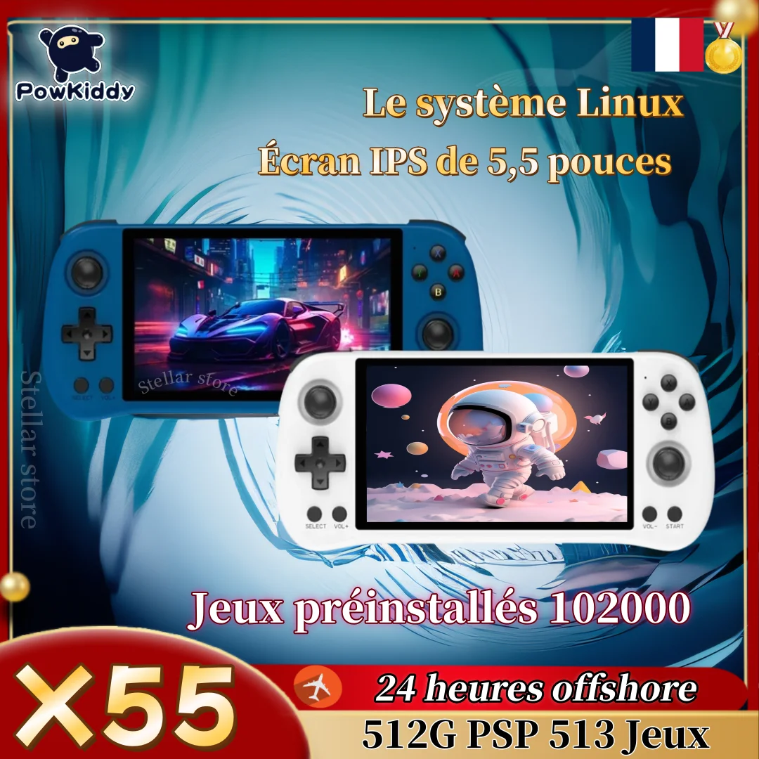 Console Portable M22 Pro Linux 5 Pouces - 20000 Jeux, 64Go, Écran HD, Manette Intégrée