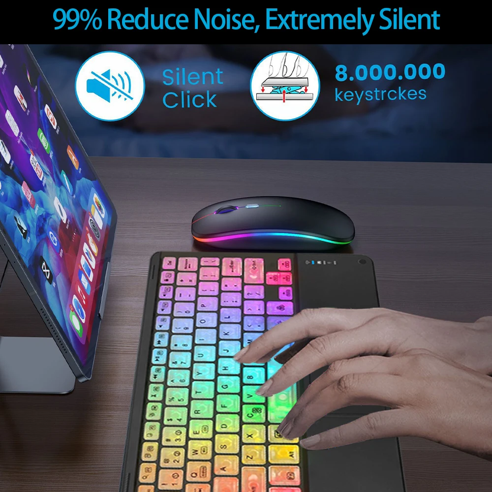 Wireless Keyboard Wireless Keyboard Mouse Tablet Keyboard Ipad Keyboard Tablet Keyboard Case Wireless Backlight Keyboard And Mouse With Touchpad For Apple Huawei Samsung Xiaomi Rechargeable Ultra-Thin Tablet Teclado