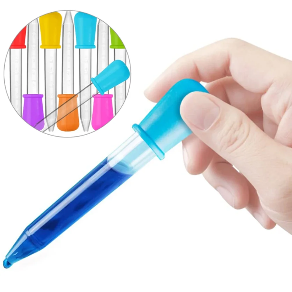 5Pcs Random Color 5ml Small Silicone Plastic Pipette Dropper Feeding Medicine Liquid Eye Ear Pipette Dropper Experiment Suppli