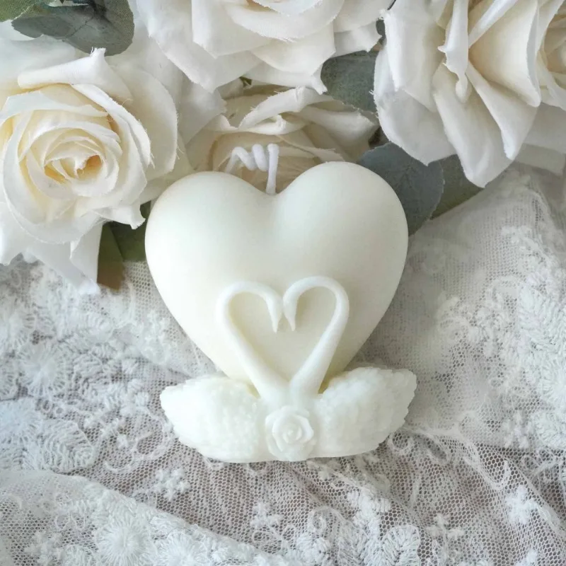 San Valentino Amore Cigno Candela Stampo in silicone 3D Artigianato a forma di cuore Stampo per sapone in resina di gesso Fai da te Torta al cioccolato Fornure per cottura  15