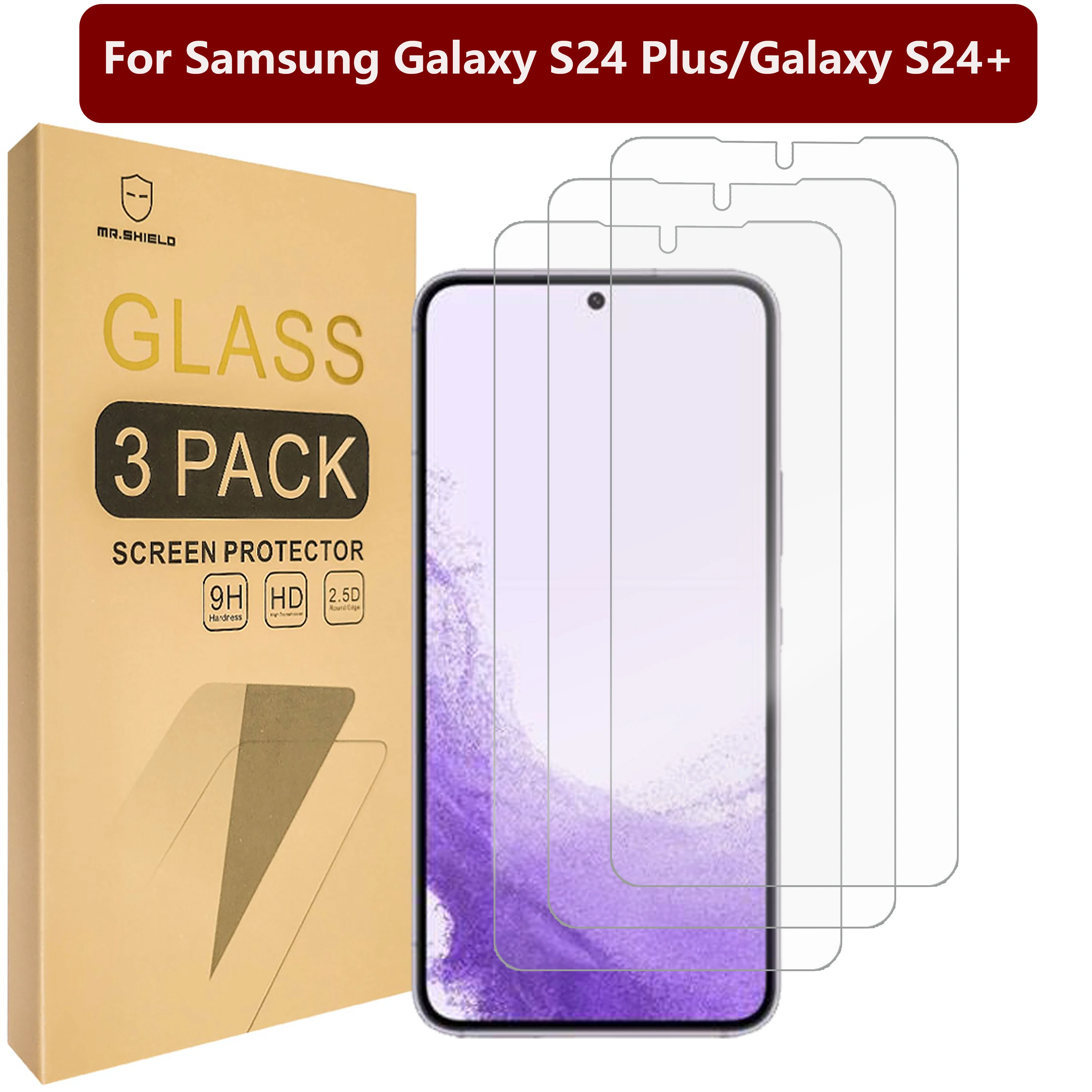 

Mr.Shield [3-Pack] Screen Protector For Samsung Galaxy S24 Plus/Galaxy S24+ [Fingerprint Unlock Compatible] [Tempered Glass]