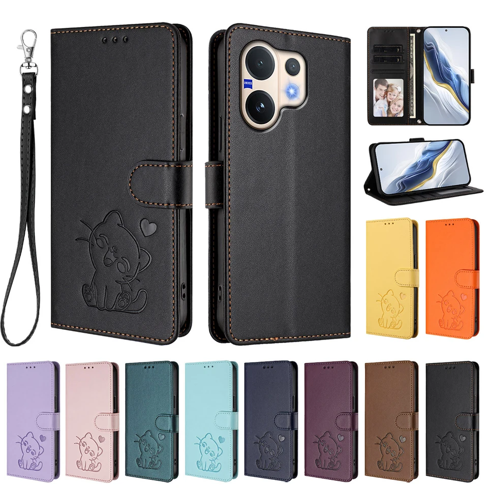 Cute Cat Leather Wallet Case for Vivo Phones
