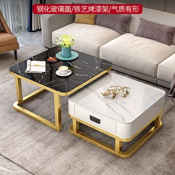 Tempered Glass 2 in 1 Combination Coffee Table with solid wooden Drawer 5