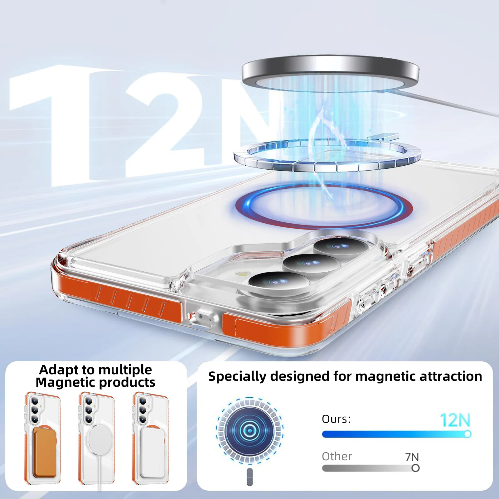 Enhanced Magnetic Transparent Shockproof Phone Case with Airbag Protection