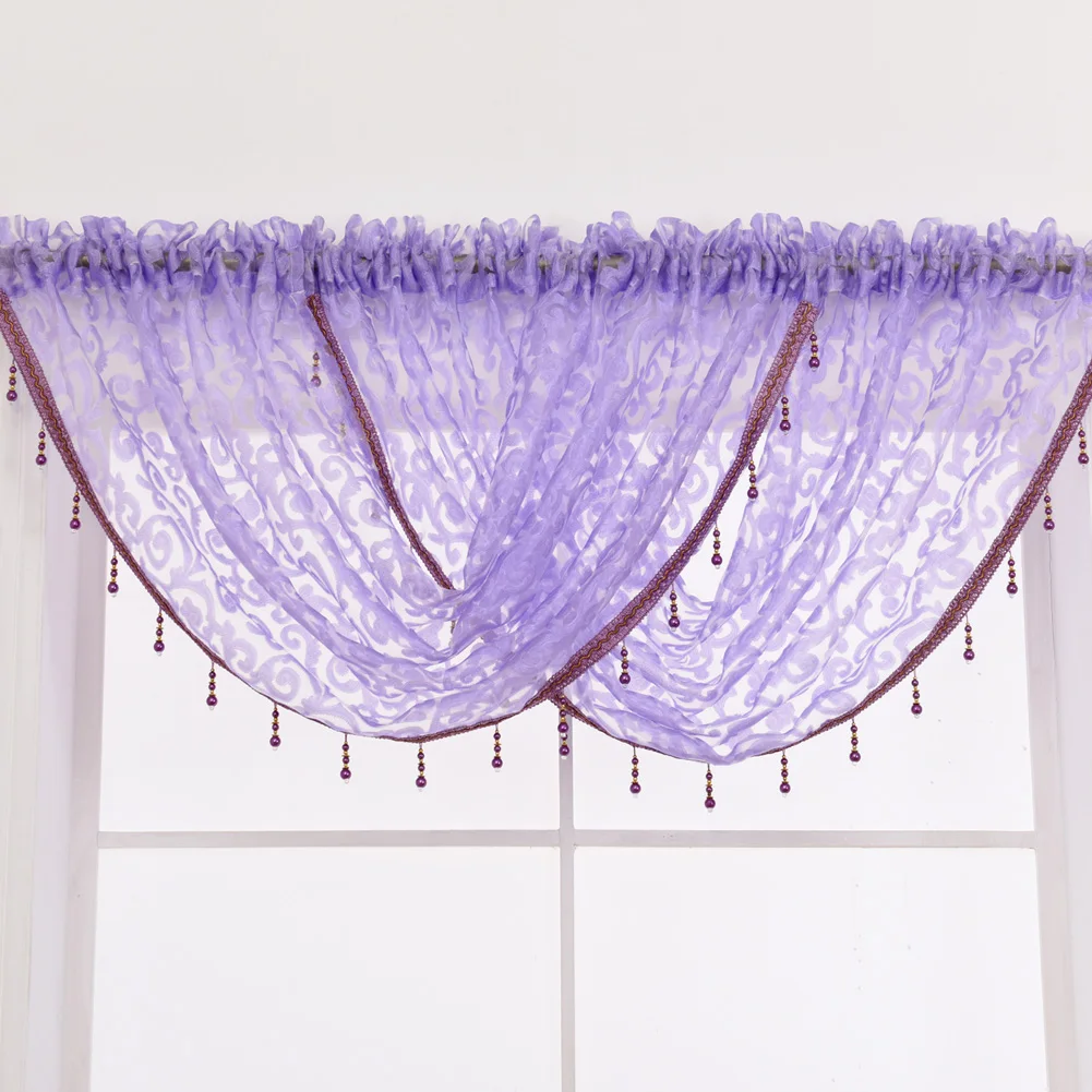 NAPEARL Transparent Sheer Waterful Valance for Living Room Window Curtains Home Beads Decoration Elegant Rod Pocket Short Drapes