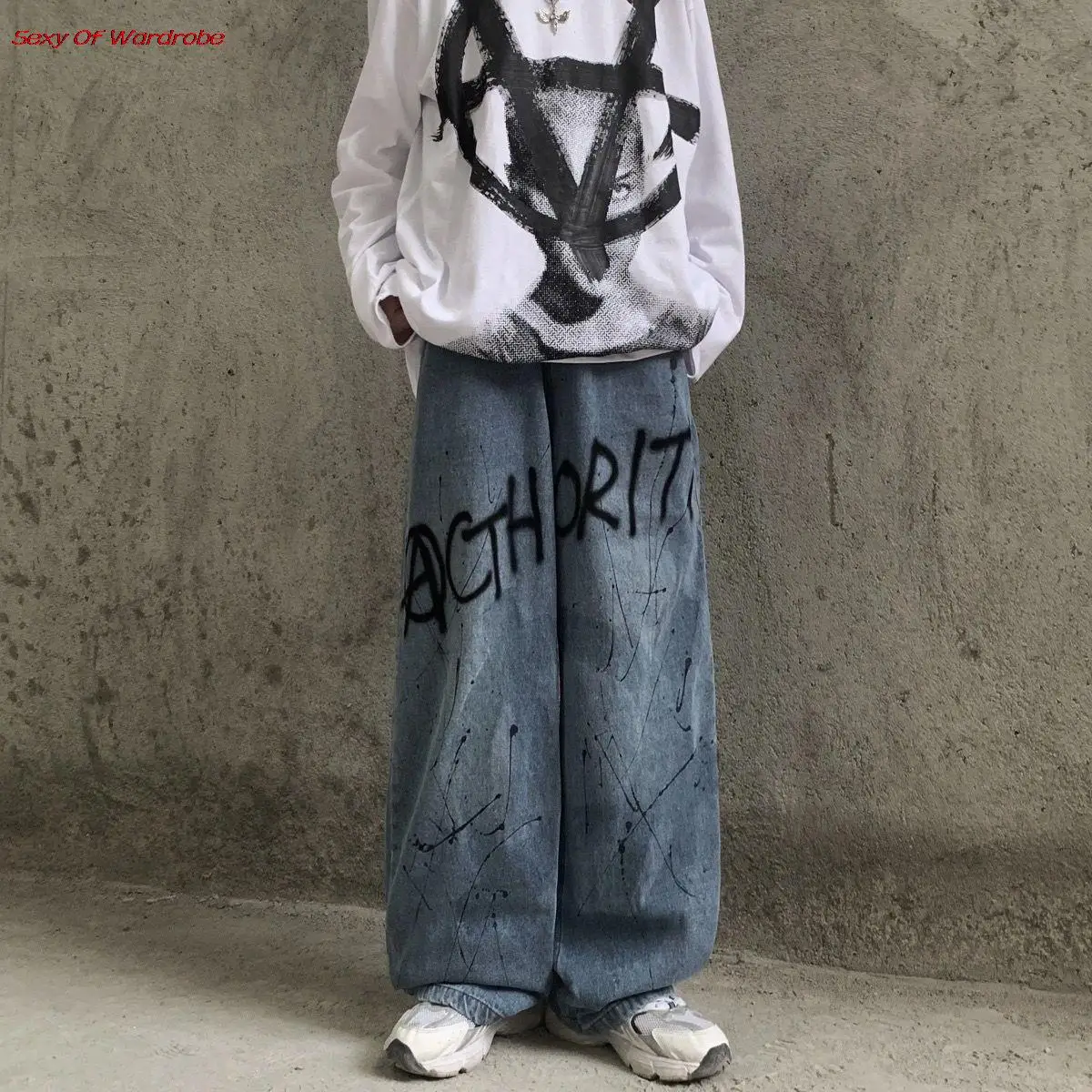 American High Street Letter Printed Jeans Man 2022 Spring Autumn Korean Harajuku Loose Casual Straight Leg Pants Hip hop Pants denim jeans Jeans