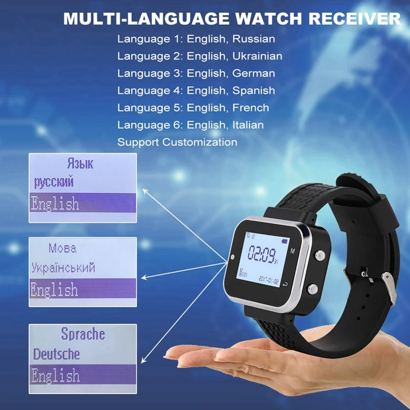 GO-Wireless Calling System 5 Table Call Button Transmitters 1 Watch Pager, Restaurant Waiter Service Bell Buzzer
