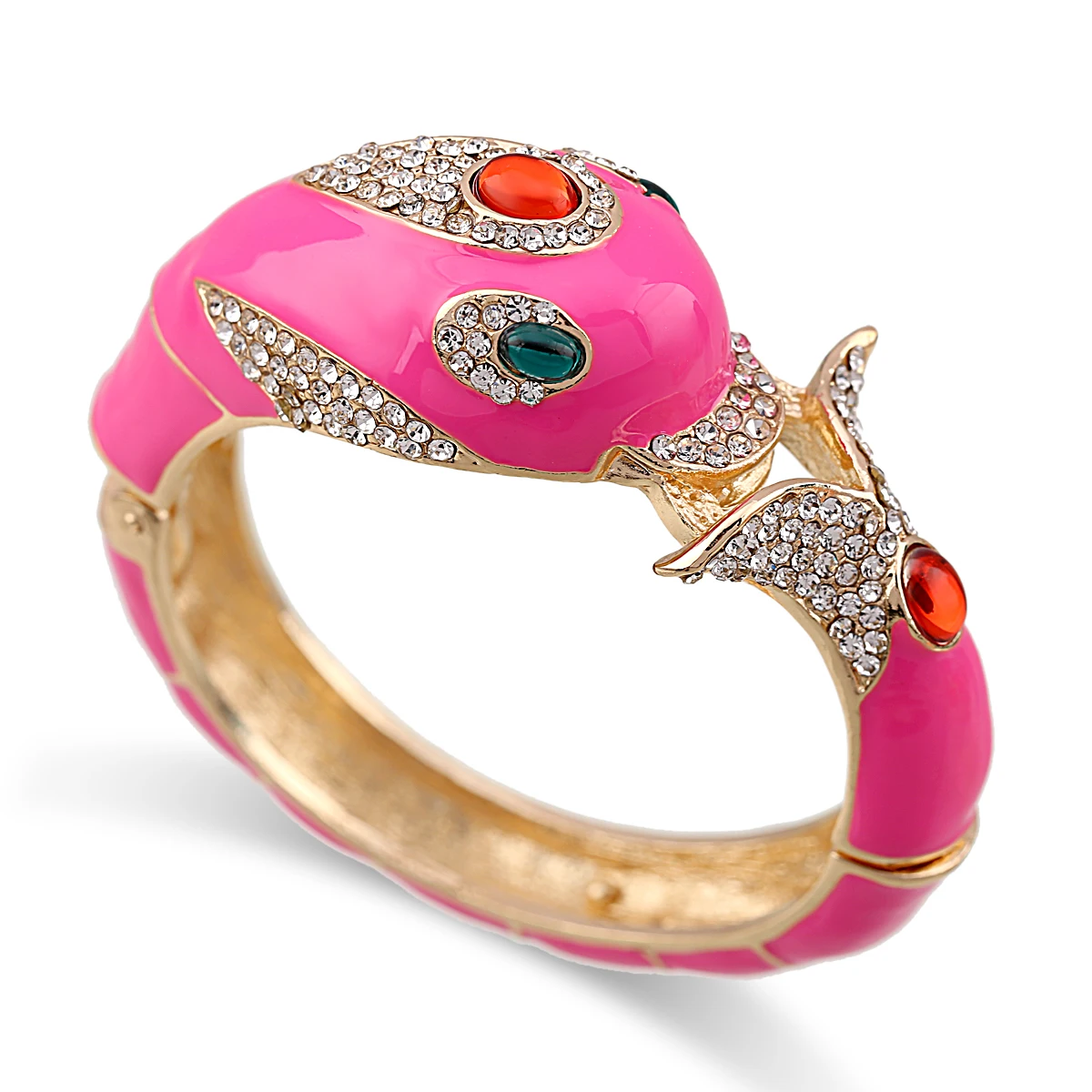 HAHA&TOTO New Arrived Women's Gold Plated with Full AAA Rhinestones Dolphin Animal Bracelet Statement Enamel Bangle 6 Colors 5