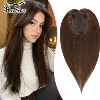 Real Human Hair Topper Women's Wig Clip In Hairpiece Women Lace Base Breathable Hair Closure Natural Black Hair Extensions