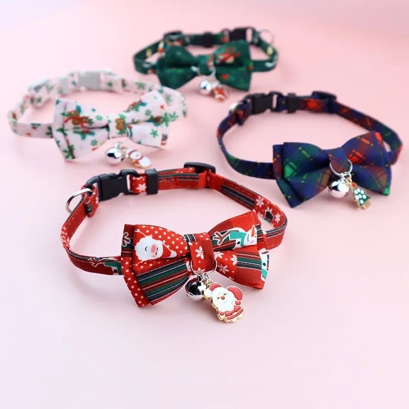 

Adjustable Christmas Cat Collar Pet Collar with Bells and Bows Small Pendant for Cats Puppies Dog Collar Cat Accessories