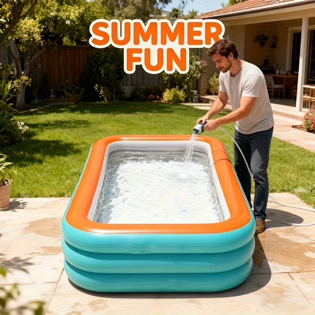 Inflatable Pool for Outdoor Water Parties Adult & Children's Swimming Pool, Rectangular Foldable Pool for Backyard Entertainment