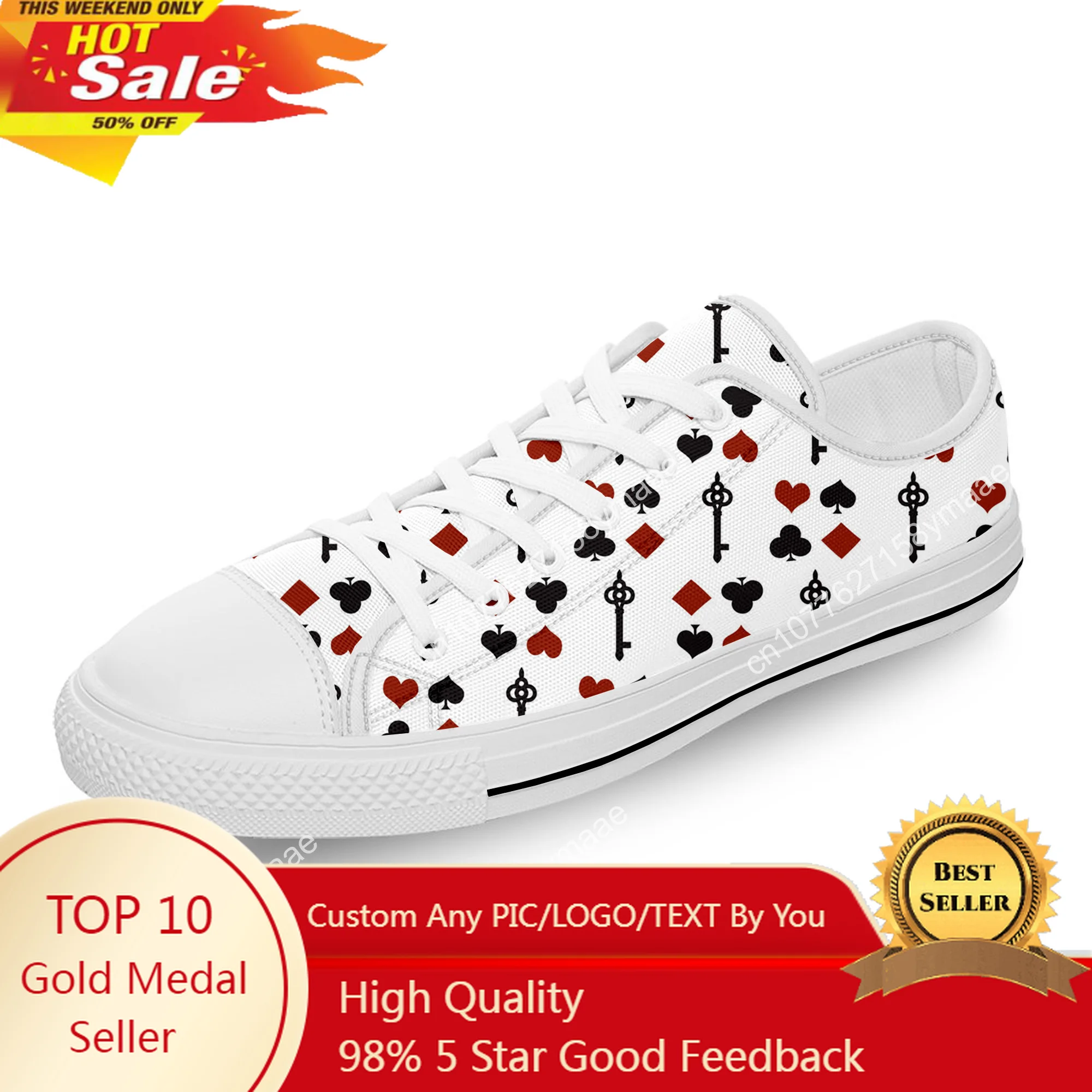 

Playing Card Poker Popular Cool White Cloth Fashion 3D Print Low Top Canvas Shoes Men Women Lightweight Breathable Sneakers