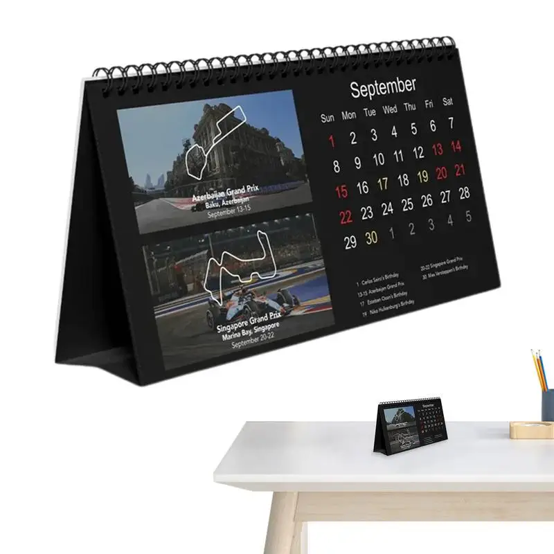 

F1 Desk Calendar 2024 F1 Race Car Calendar Easy Planning Daily Schedule Planner Twin-Wire Binding Racing Calendar For Living