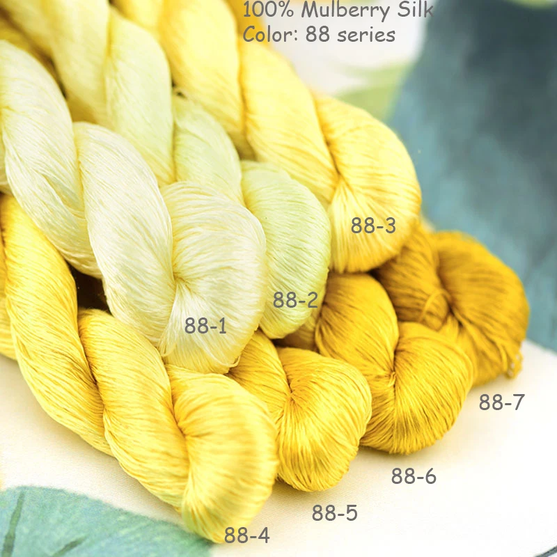 Description Picture 4 of item100% Mulberry Silk Thread Embroidery Yarn Floss Natural  Cream Beige Yellow Gold 85  Orange Brown Color 85 88 89 90 91 92 93 106