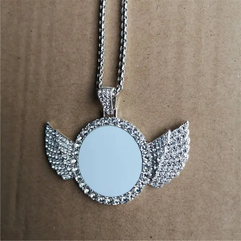 

sublimation blank hot style round wings necklaces pendants 30pcs/lot