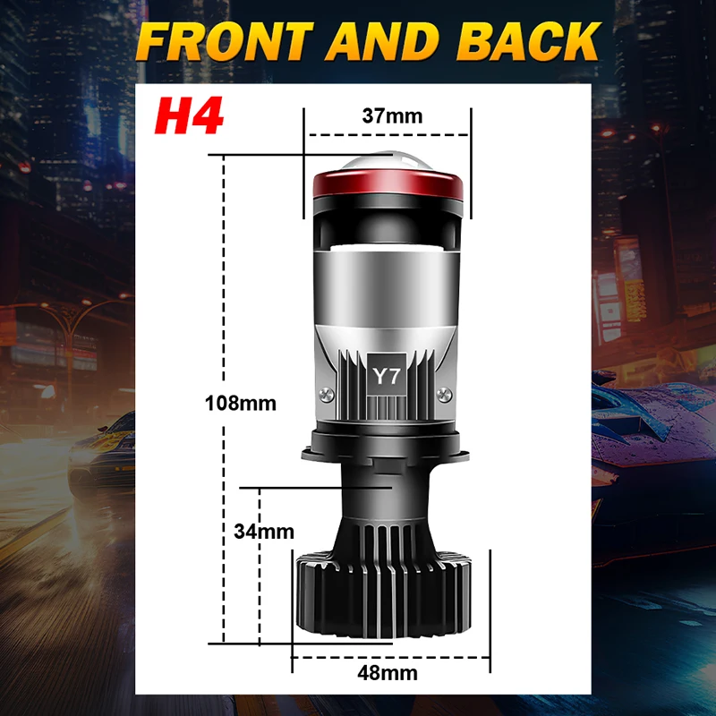 자동차 하이 로우 빔 자동차 전구, H4 LED 프로젝터 렌즈, 1700W 캔버스, 12V, 3000K, 4300K, 6000K, Bi LED, H4 CSP 칩, HD 렌즈, 2 개