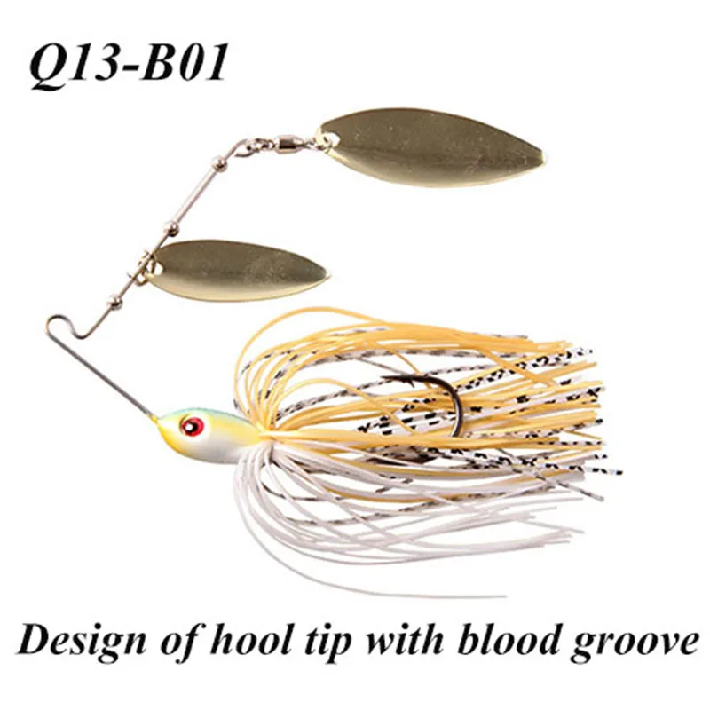 

Wholesale Custom Double Willow Leaf Spinner Baits Lutac 7g 10g Metal Jig Head with Silicone Skirt Fishing Lure Fresh Saltwater