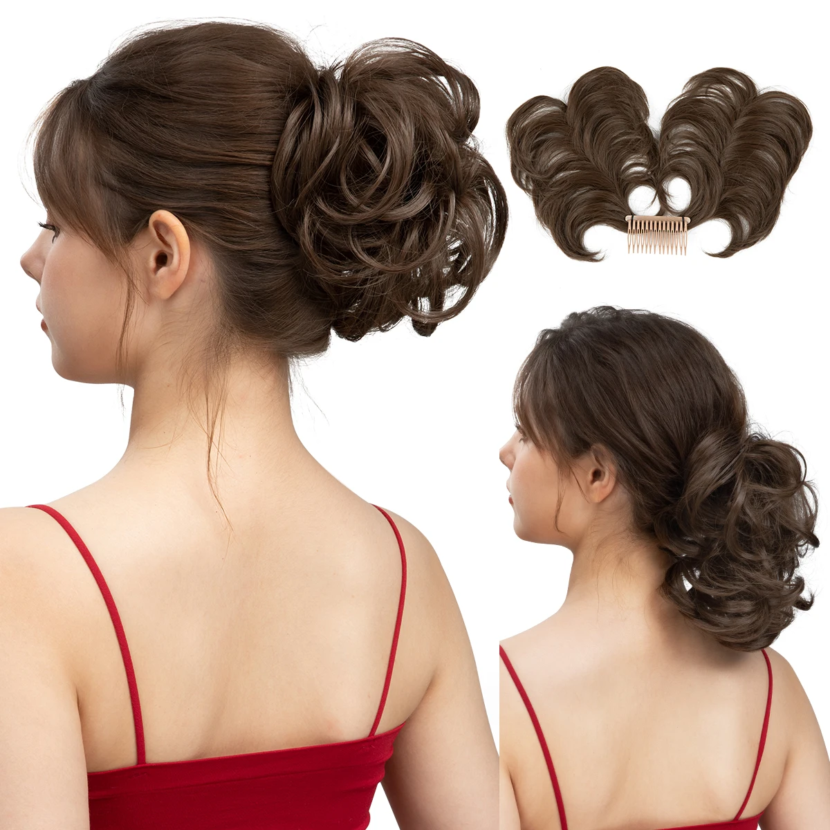Pieza-de-pelo-de-mo-o-desordenado-sint-tico-peine-lateral-Clip-en-mo-o ...