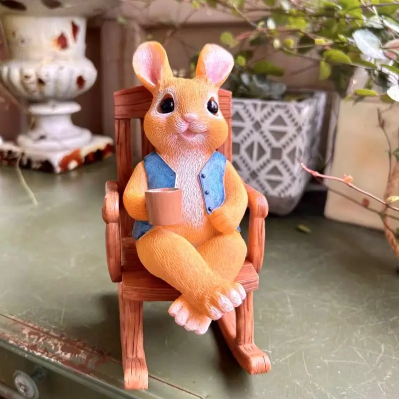 

Cute Rocking Chair Rabbit Bunny Resin Ornaments, Lovely Bunny Sitting in the Rocking Chair, Home Decor, Desktop Ornament