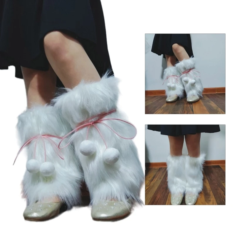 

Fuzzy Faux Furs Leg Warmers Furs Long Cuffs Cover Has Elastic One Pair Carnivals Boot Cover Y2K JK Uniform