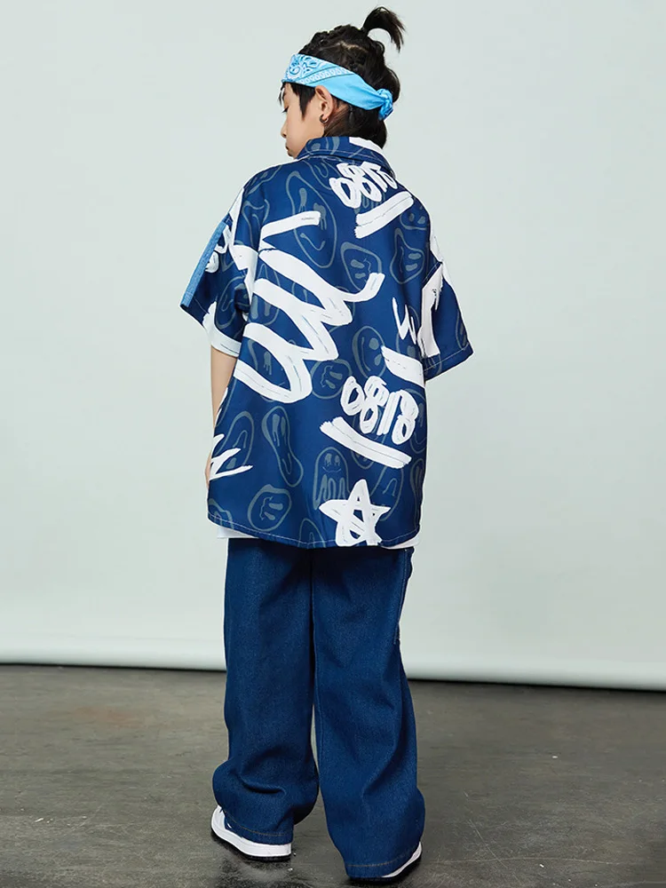 Children costumes boys hip hop costume graffiti jeans shirt loose pants for girls street dance kids jazz clothes children streetwear sets