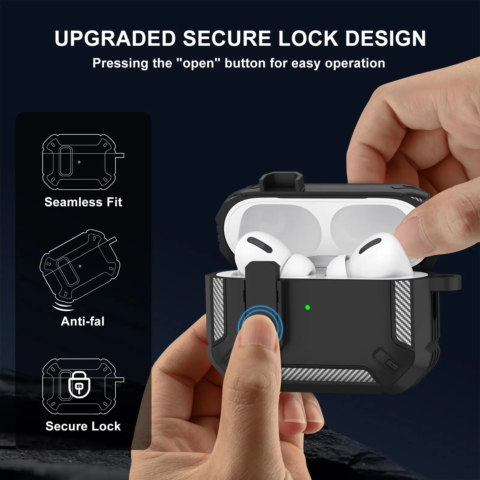 Secure Lock Protective AirPods Case with Cleaning Kit & Keychain