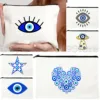 Colorful Blue Evil Eye Charm Nazar Amulet Love Heart GREECE Boho Mandala Canvas Bag Cosmetic Makeup Bag Pencil Case Zipper Pouch 1