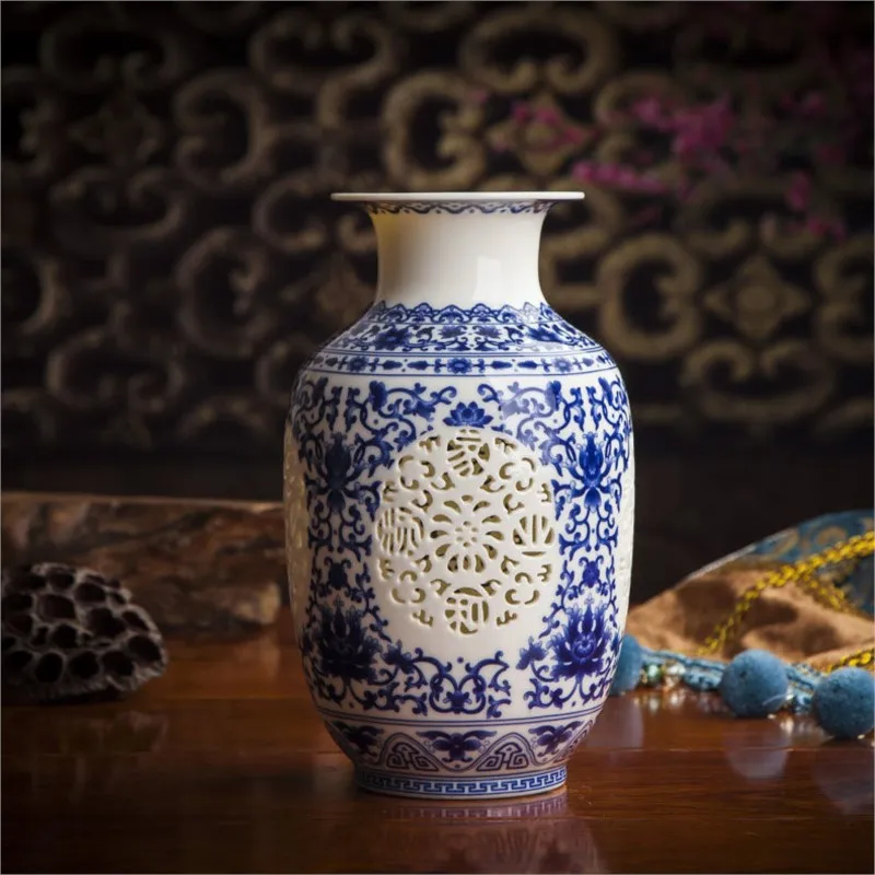 Jingdezhen Ceramic Hollow Design Vase Antique Decor Vase Creative Home Living Room Decoration Handicrafts Decor Ornament ZF246 5