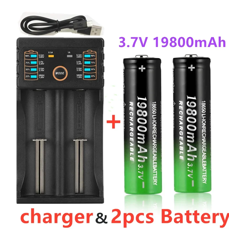 18650 Lithium Batteries Flashlight 18650 Rechargeable-Battery 3.7V 19800 Mah for Flashlight + USB charger +Free delivery