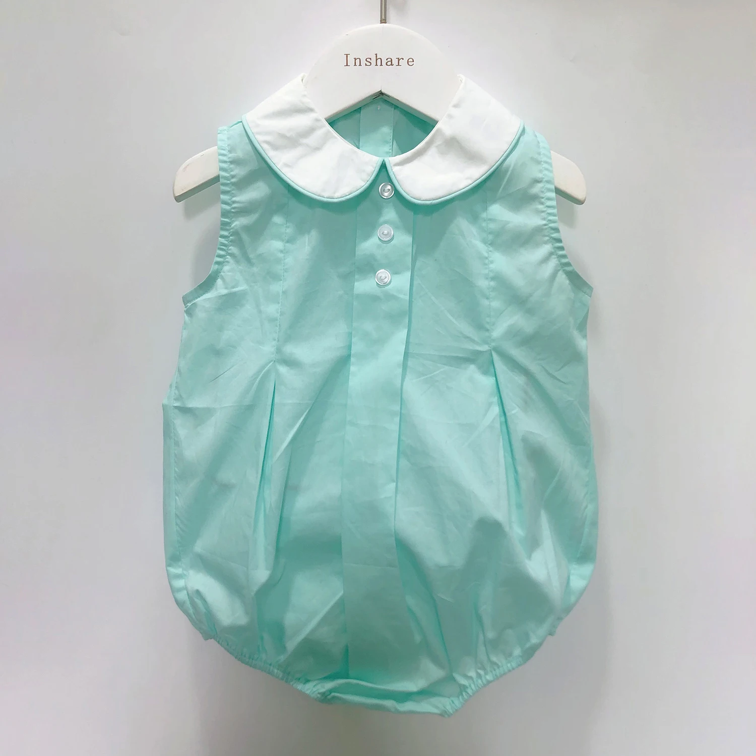 Children Boutique Clothing Baby Girl Sleeveless Cotton Bubble Green Hand Splicing Flower Collar Cute Sibling Outfit 6
