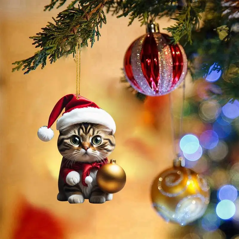 

Cat Christmas Ornament Cute Cat Hang pendant Christmas Decorations 2D Animal Ornament for Door Car Rearview Mirror Window Wall