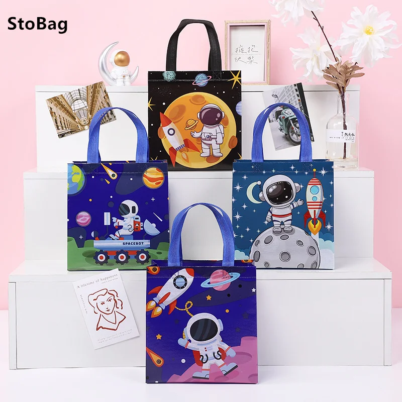 StoBag Non Woven Bag Astronaut Gift Tote Bag Spaceman Series Cartoon Wrapping Clothes Book For Children's Day Kids Party Suppily