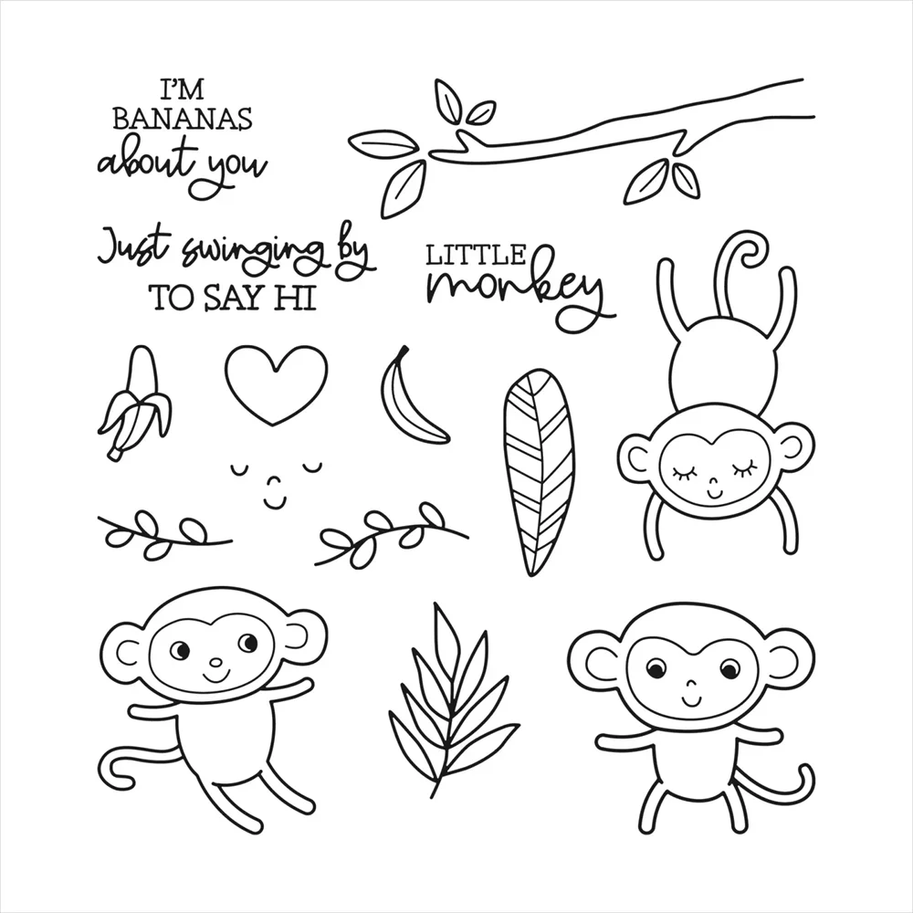 

English/German Little Monkey Stamps and Metal Cutting Dies Baby Monkey Clear Stamps For DIY Scrapbooking Card Craft Die Cuts 20A