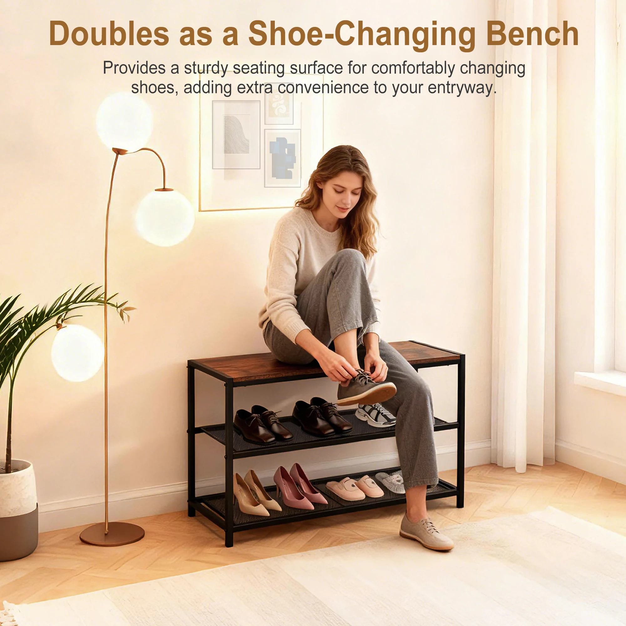 shoe bench with storage shelves