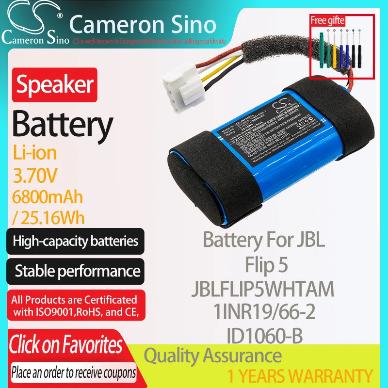 Batteria Cameronsino Per Jbl Flip 5 Per Jbl 1Inr19/66-2 Id1060-B Batteria Per Altoparlanti 6800Mah/25.16Wh 3.70V Li-Ion