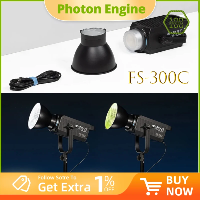 Nanlite FS-300C 300W Full-color RGBW LED 2700K-7500K Professional Photography Light for Video Studio Live Stream Fill Light