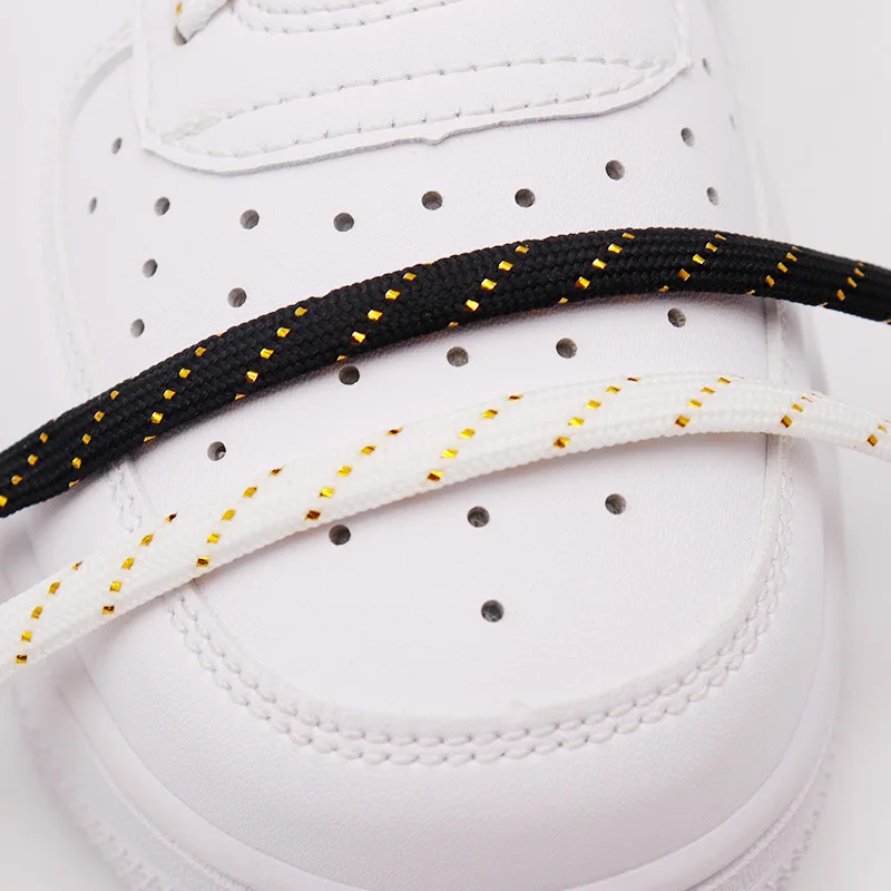 Coolstring 7MM Black White Flatlace With Golden Metallic Yarn Strip Canvas Leisure Street Walk Casual Sport Style Polyester Tape