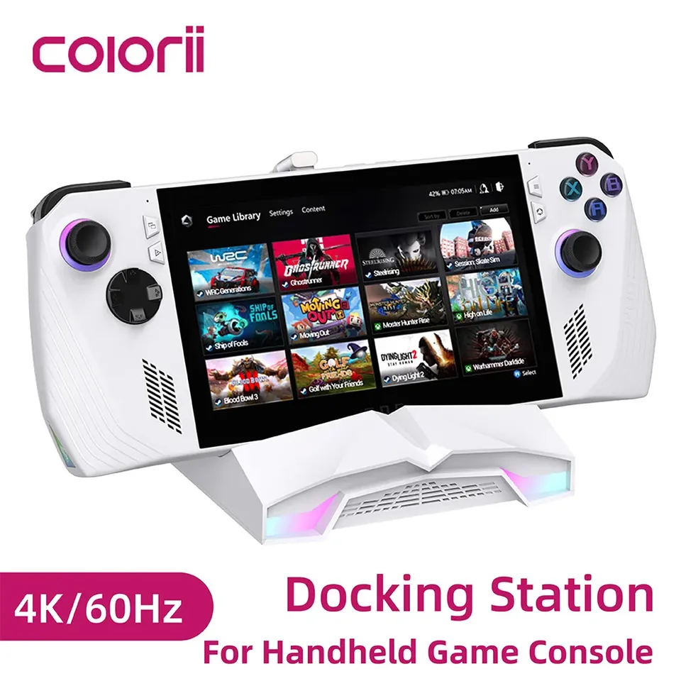 Colorii ROG Ally/Steam Deck/Switch/OLED Dock 6 in 1 Universal Docking Station With 4K HDMI 2.5G RJ45 100W PD RGB Light USB C Hub