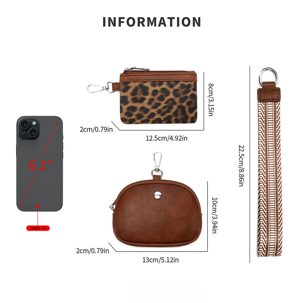 Stylish Mini Zipper Wristlet for Women - Double Pocket Portable Keychain Coin Purse with Detachable Feature