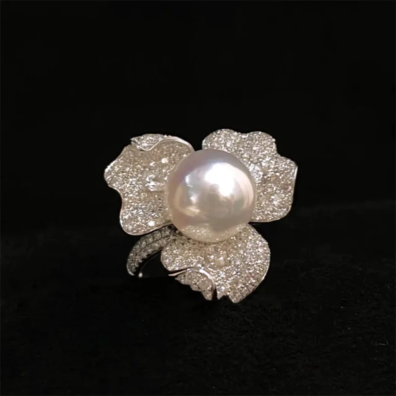 2023 New Vintage Elegant Flower Imitation Pearl Ring Female Adjustable Size Jewelry Wedding Prom Luxury Accessories Gift G1760