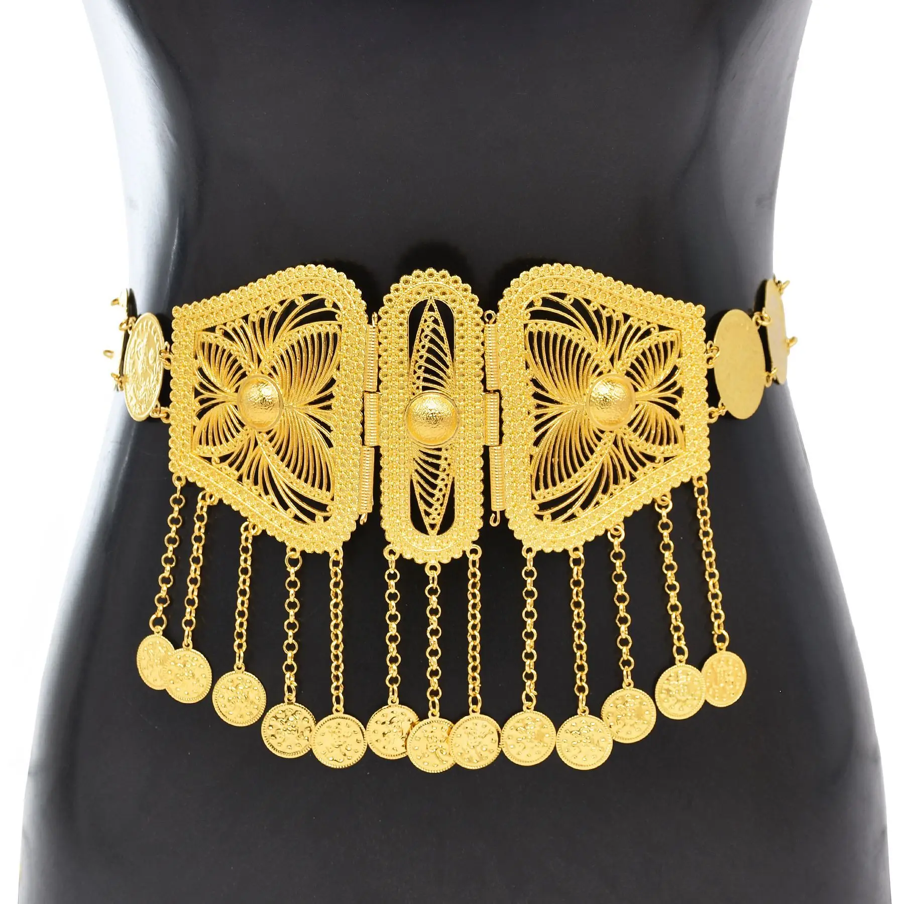 Golden Butterfly Hollow Coins Metal Belt Female Body Jewelry Fashion Morocco Turkey Kurds Arab Ethnic Woman's Waist Belly Chains