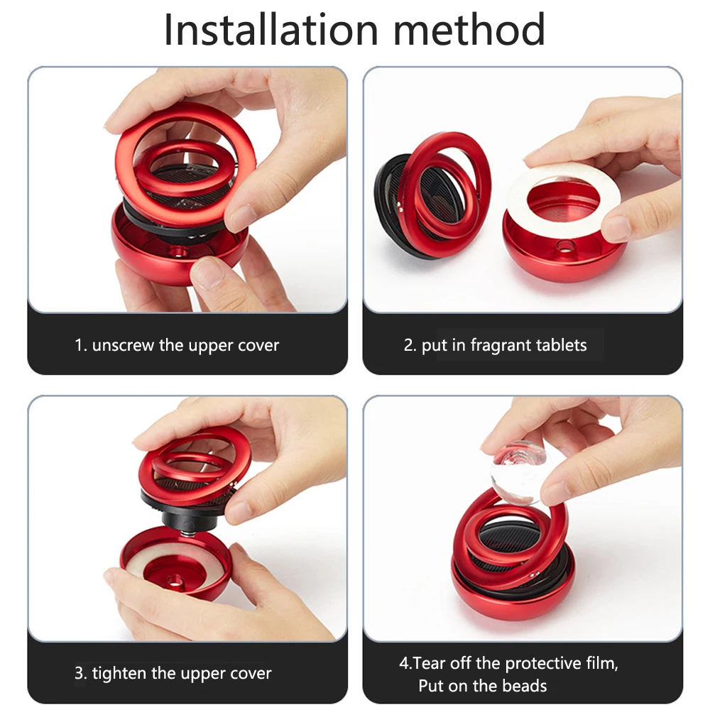 Solar Auto montierte rotierende Duft fliegende Untertasse Typ Auto Duft  Parfüm Sitz Geruch Entfernung Duft Auto Dekoration Zubehör (ningmeng, red)
