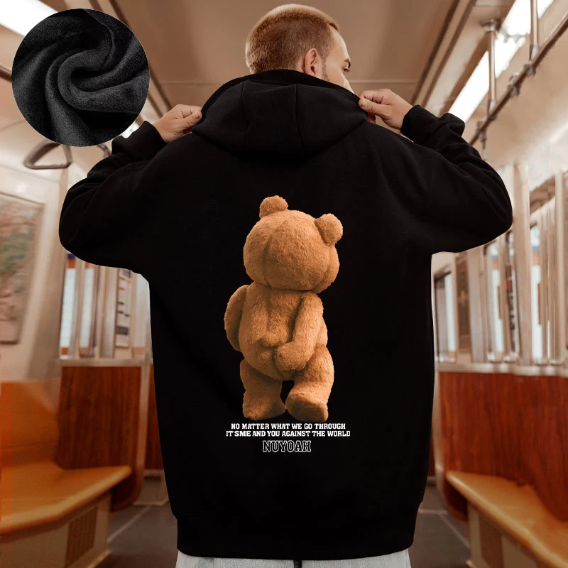 Casual Style Fashion Sweater Hooded Autumn And Winter Literary Trend New Men's Pullover Popular Print And Plush