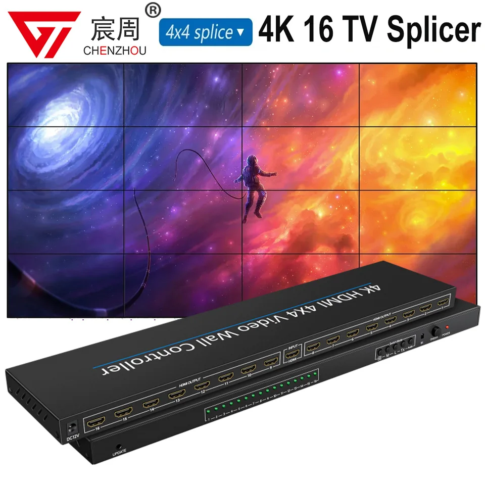 4K 4X4 Hdmi Video Wall Controller 2X2 3X3 3X4 3X5 Multi Screen Stitching Processor 2 3 4 6 8 9 12 15 16 Tv Splicer Box Splicer