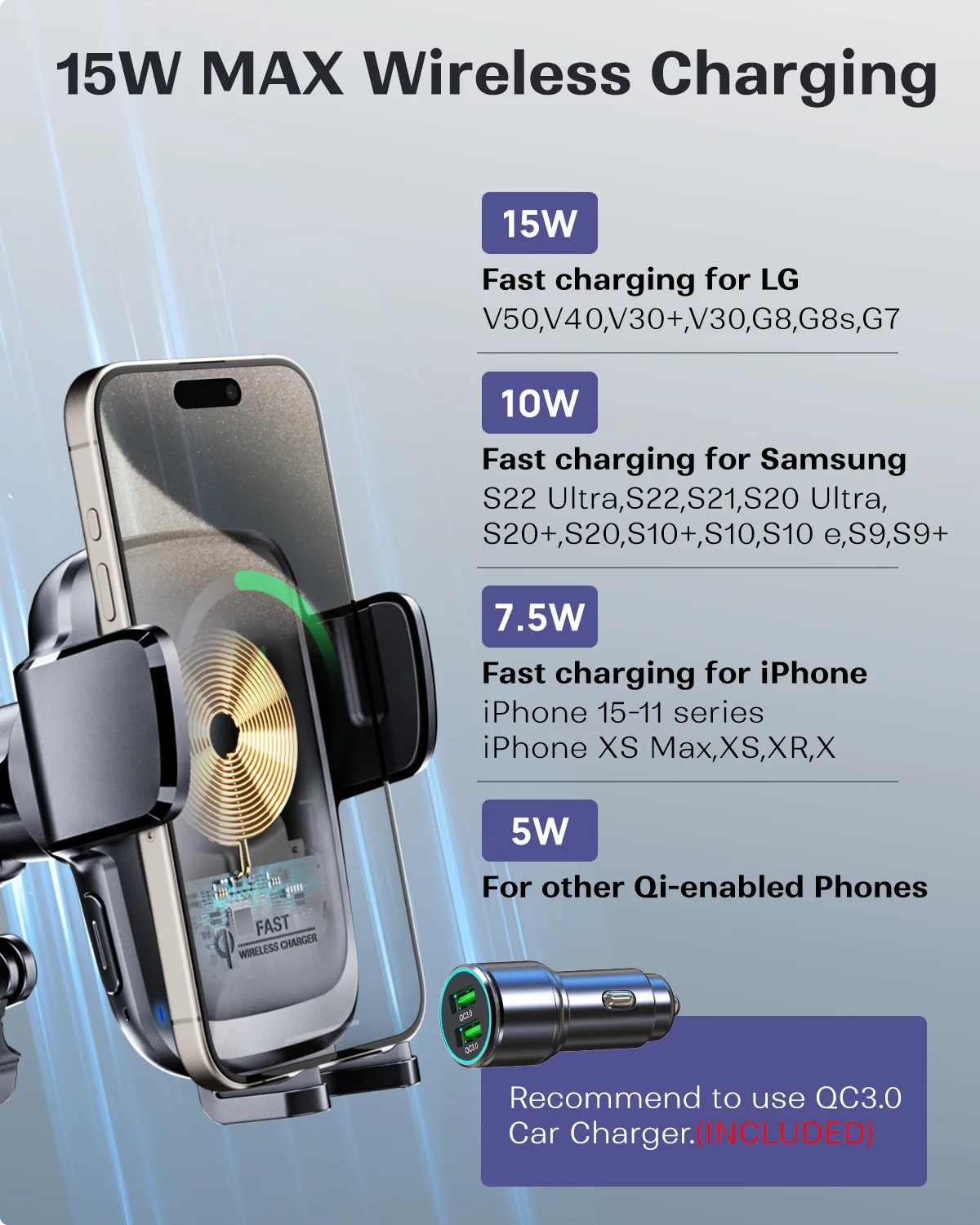 Magnetic Phone Holder Magnetic Wireless Charger KPON Wireless Car Charger Car Phone Holder Stand Air Vent Mount Holder 360 Rotate Thick Case Auto 15W For iPhone Samsung